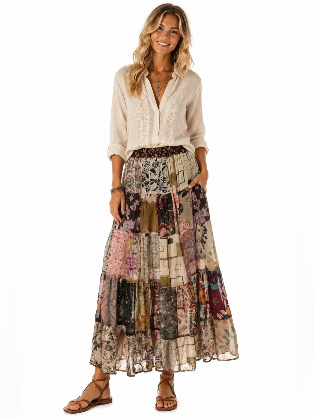 Young Threads Bohemian Patchwork Maxi Skirt
